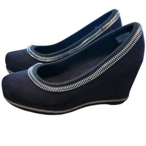 Michael Kors Sherry Pump Women's Black Suede Zipper Wedge Euro Size 36